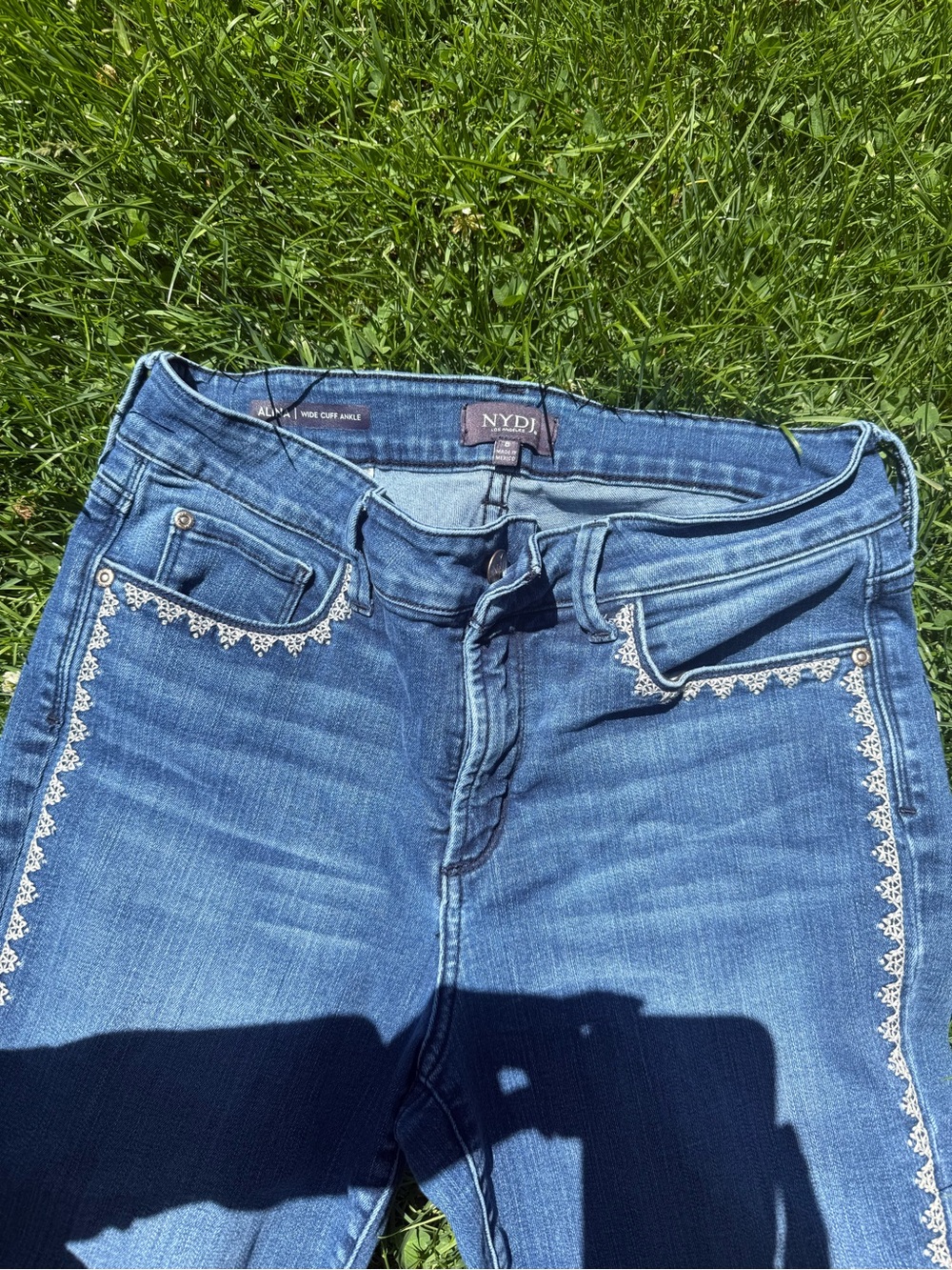 NYDJ Women's Blue Skinny Jeans with White Side Embroidery